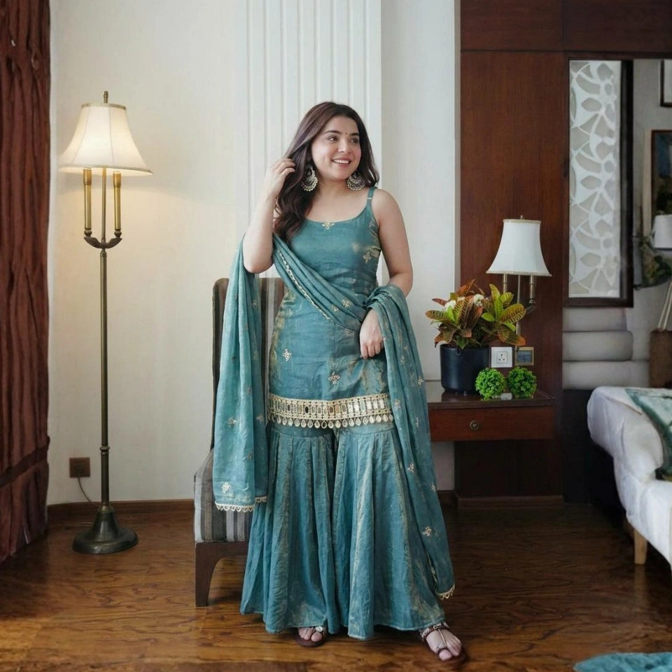 Meera Fendi Silk Mirror Work Sharara Set