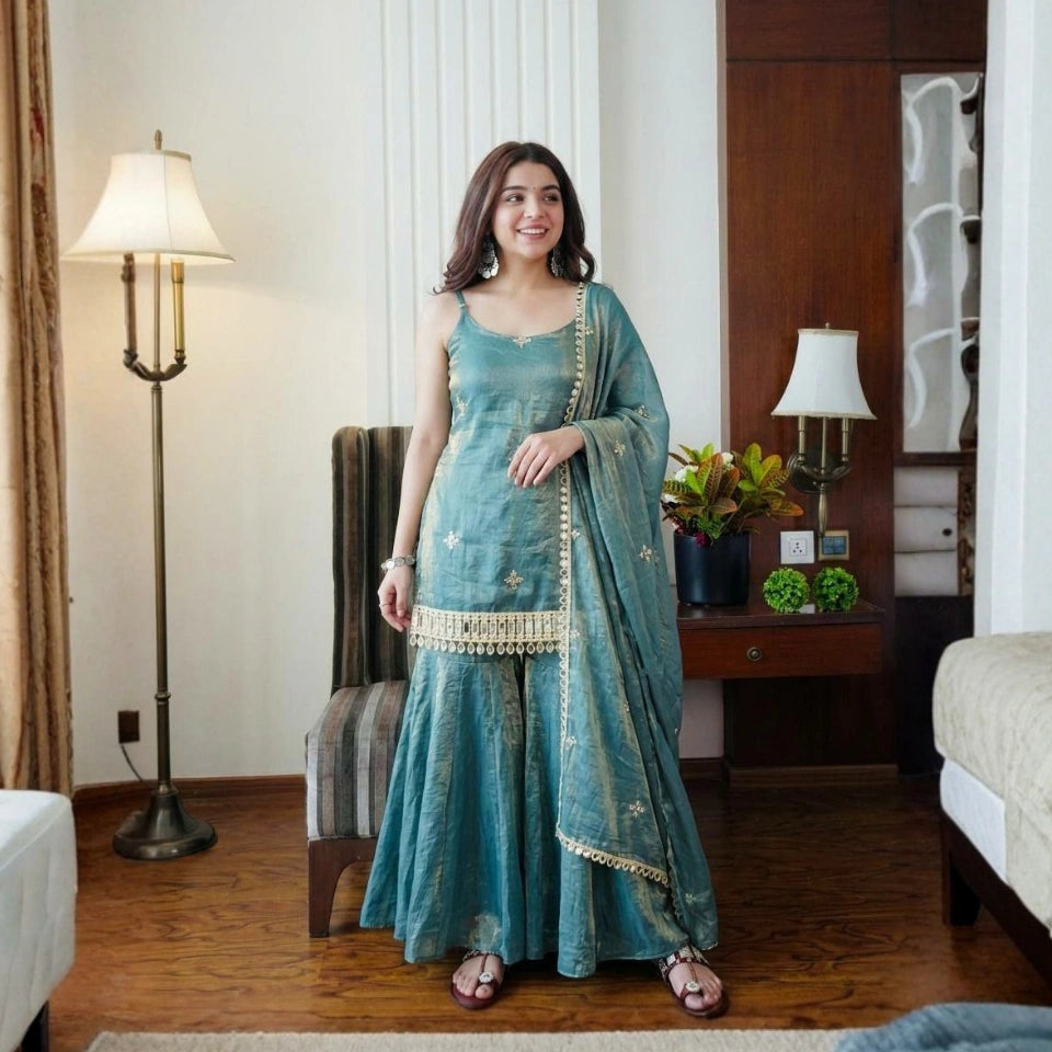 Meera Fendi Silk Mirror Work Sharara Set