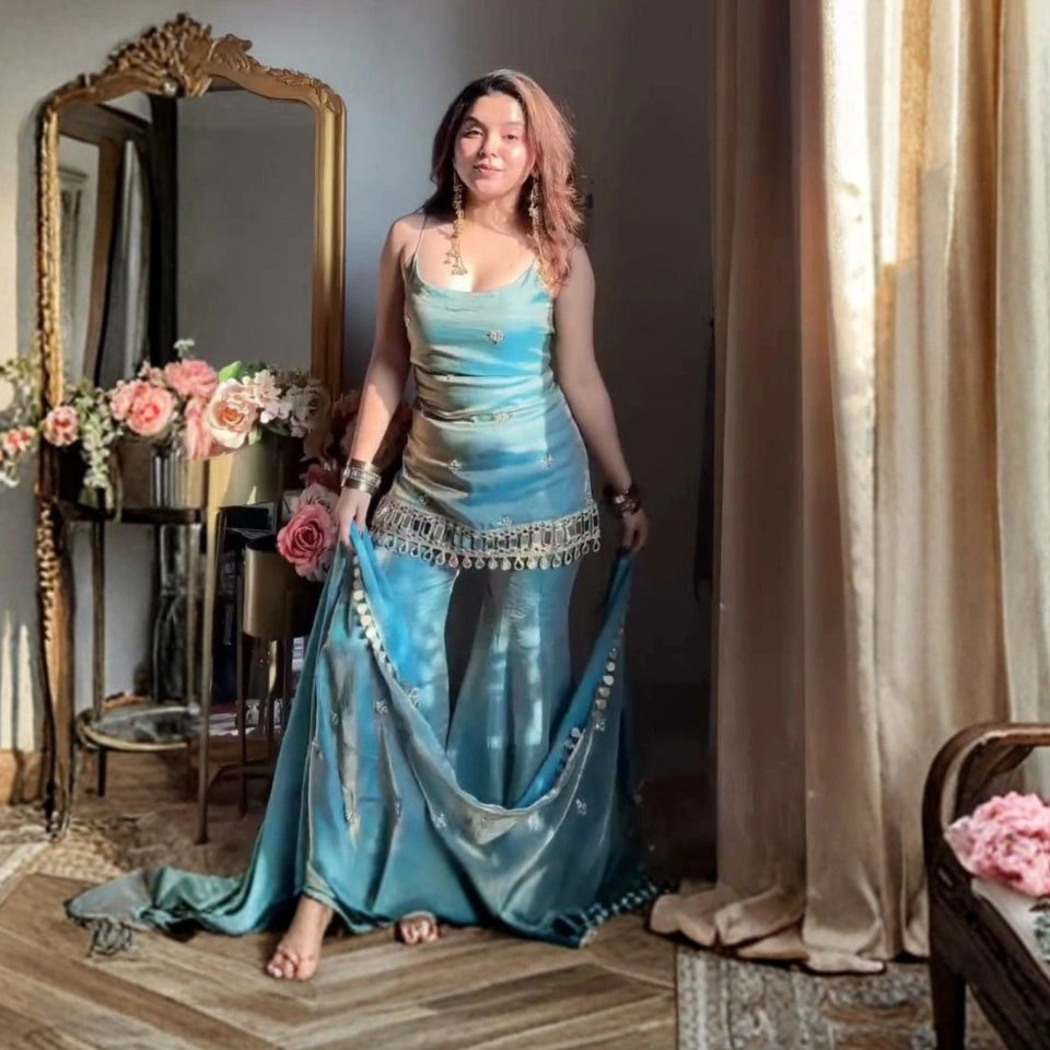 Alina Fendi Silk Mirror Work Palazzo Set