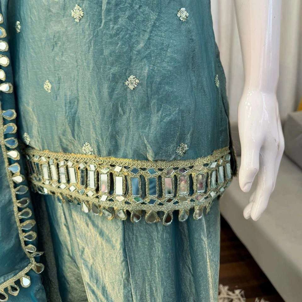 Alina Fendi Silk Mirror Work Palazzo Set