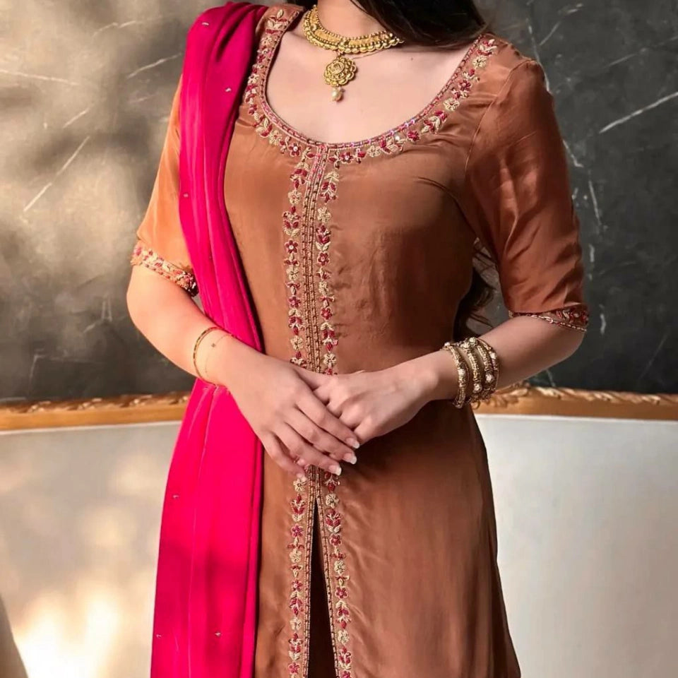 Tara Crepe Silk Embroidered Sharara Set
