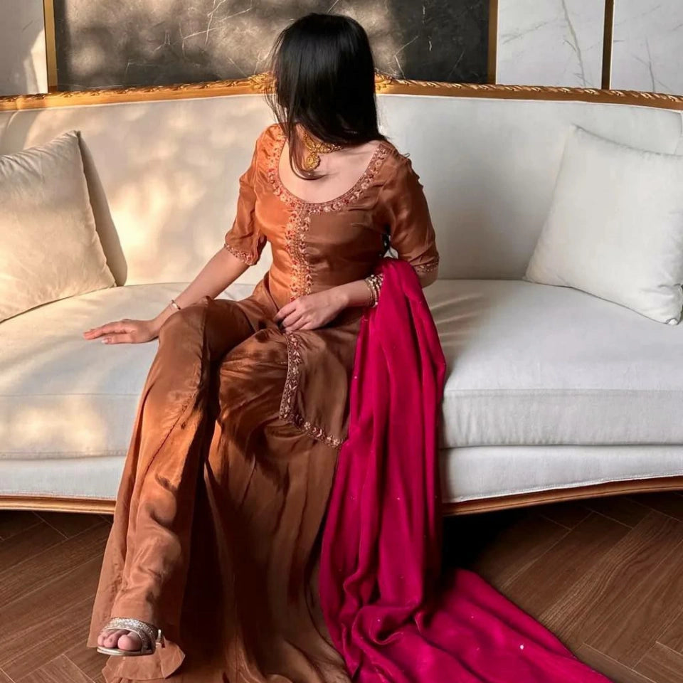 Tara Crepe Silk Embroidered Sharara Set