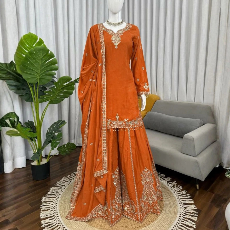 Aabira Crepe Embroidered Sharara Set