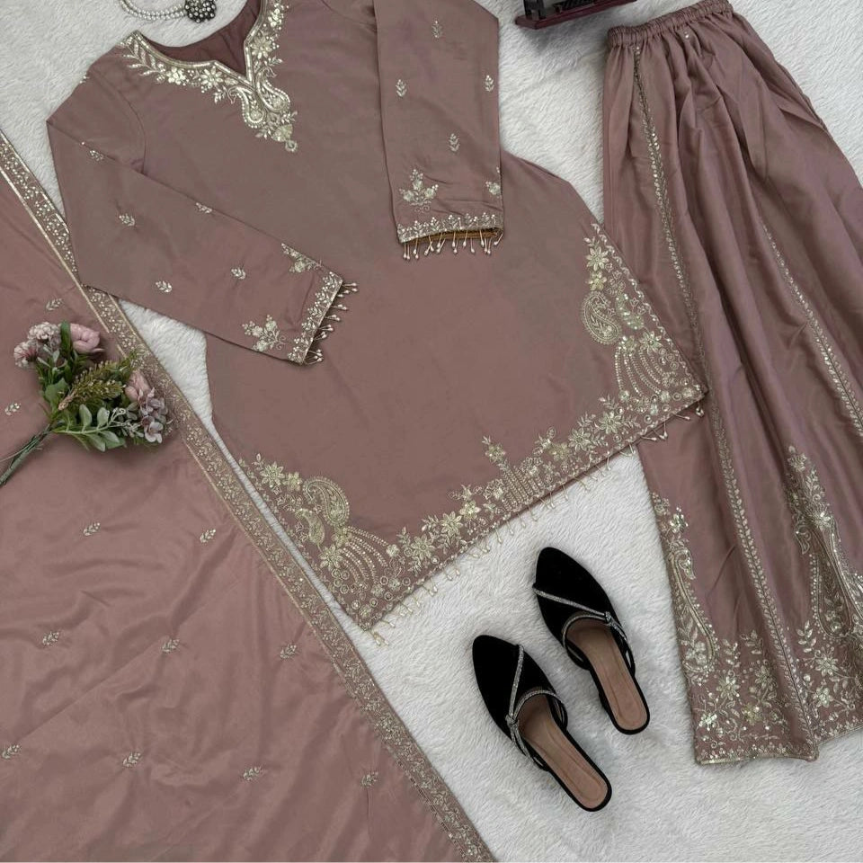 Aabira Crepe Embroidered Sharara Set