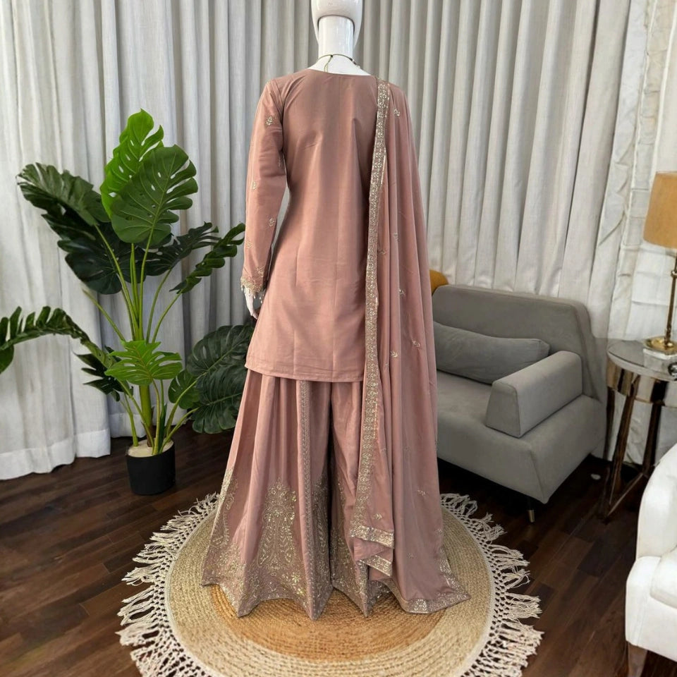 Aabira Crepe Embroidered Sharara Set