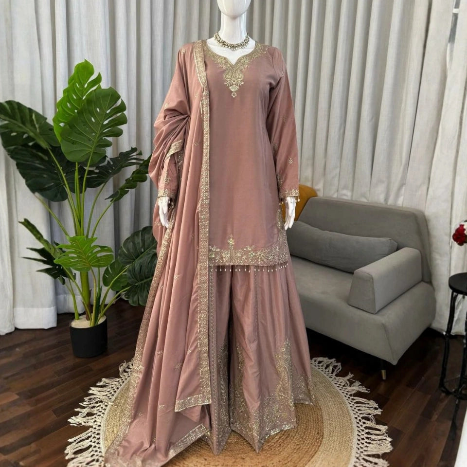 Aabira Crepe Embroidered Sharara Set