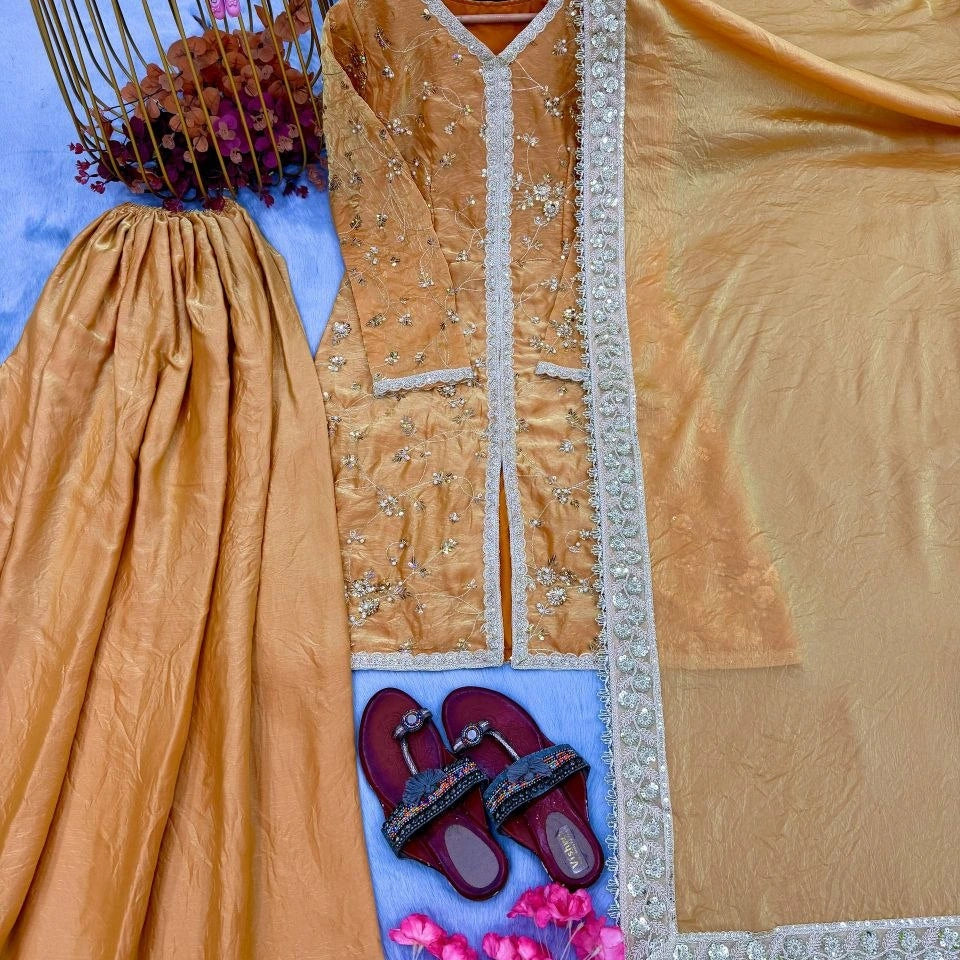 Zehreen Fendi Silk Heavy Embroidered Sharara Set
