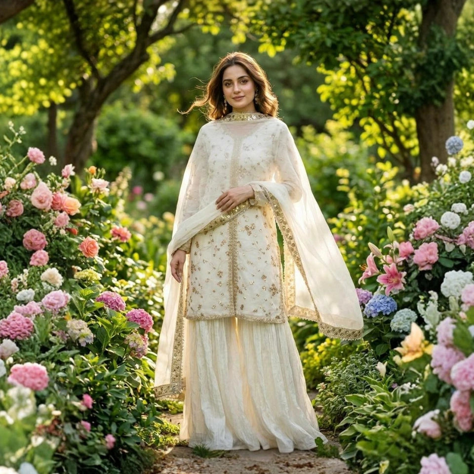 Zehreen Fendi Silk Heavy Embroidered Sharara Set