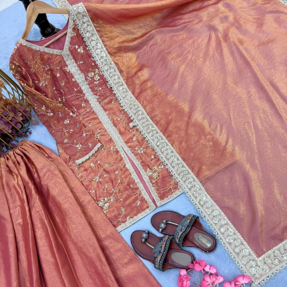 Zehreen Fendi Silk Heavy Embroidered Sharara Set