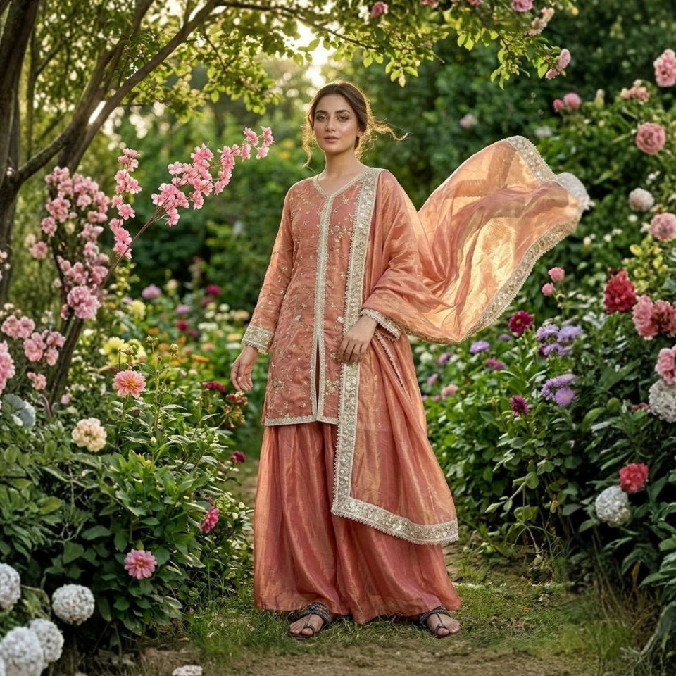 Zehreen Fendi Silk Heavy Embroidered Sharara Set