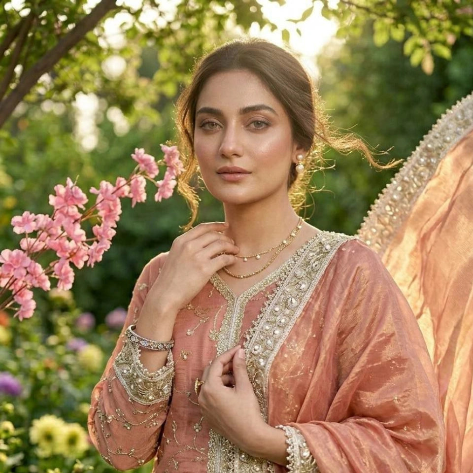 Zehreen Fendi Silk Heavy Embroidered Sharara Set