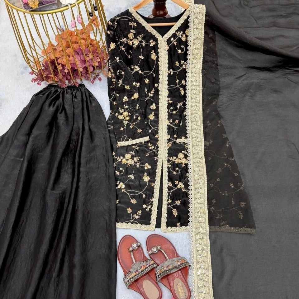 Zehreen Fendi Silk Heavy Embroidered Sharara Set