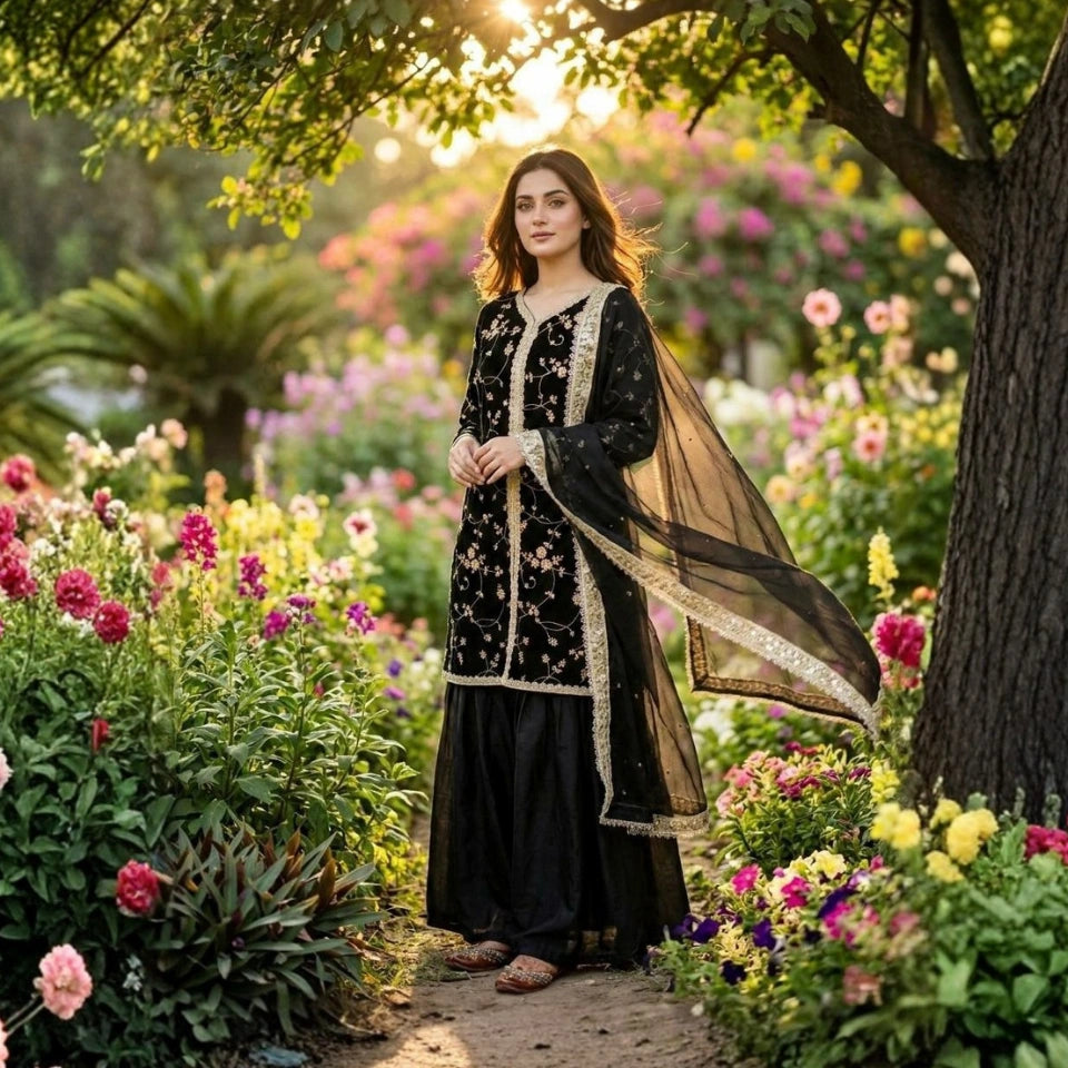 Zehreen Fendi Silk Heavy Embroidered Sharara Set