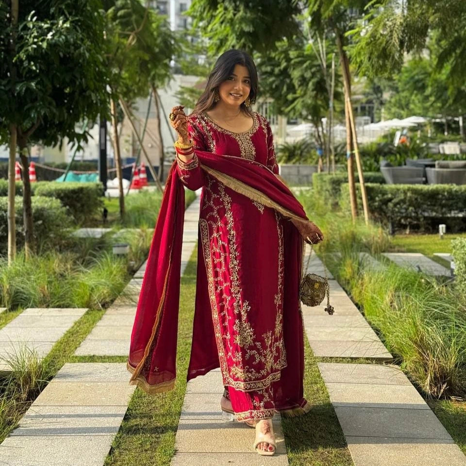 Zehra Faux Georgette Embroidered Palazzo Set