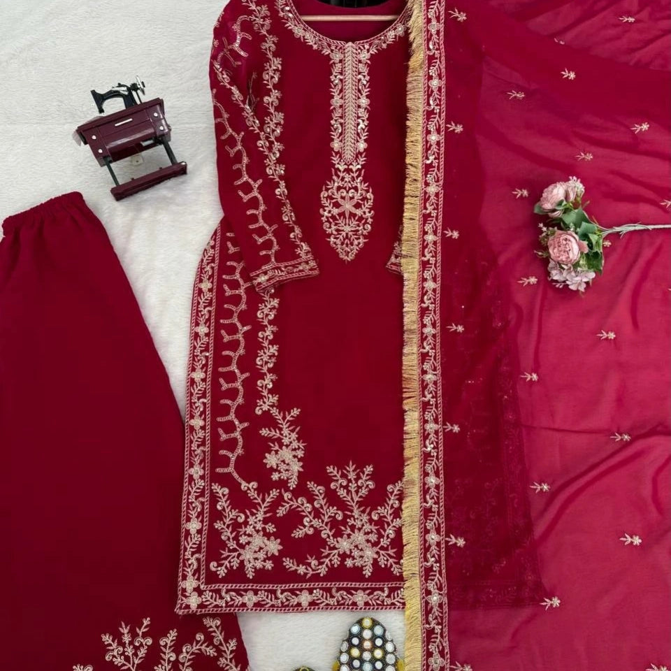 Zehra Faux Georgette Embroidered Palazzo Set