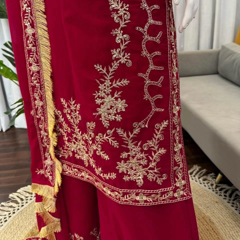 Zehra Faux Georgette Embroidered Palazzo Set