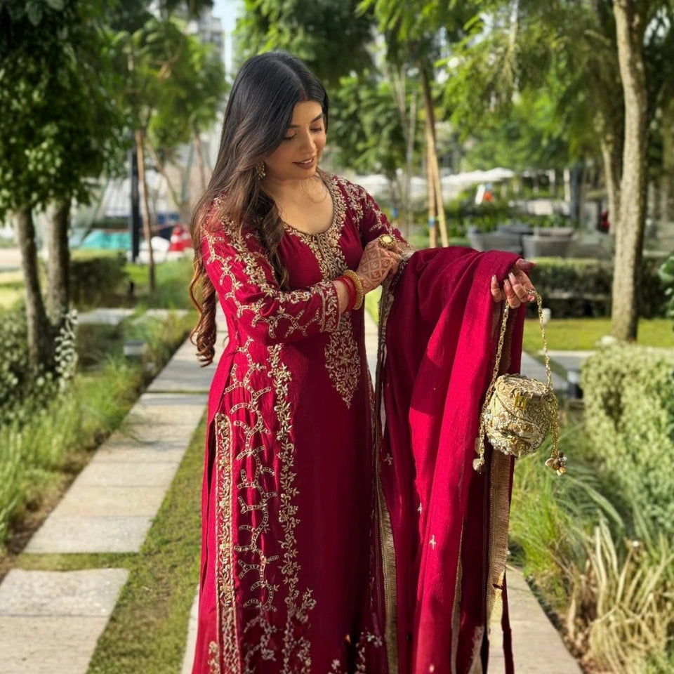 Zehra Faux Georgette Embroidered Palazzo Set