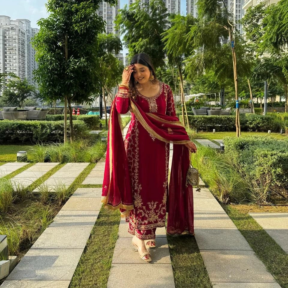 Zehra Faux Georgette Embroidered Palazzo Set