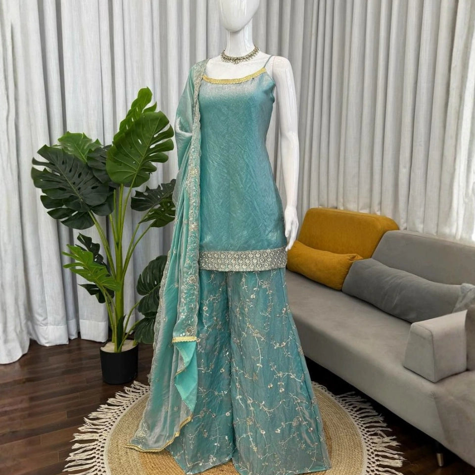Sia Fendi Silk Embroidered Palazzo Set