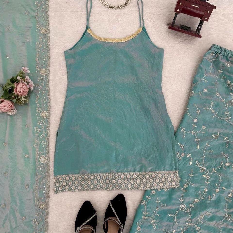 Sia Fendi Silk Embroidered Palazzo Set