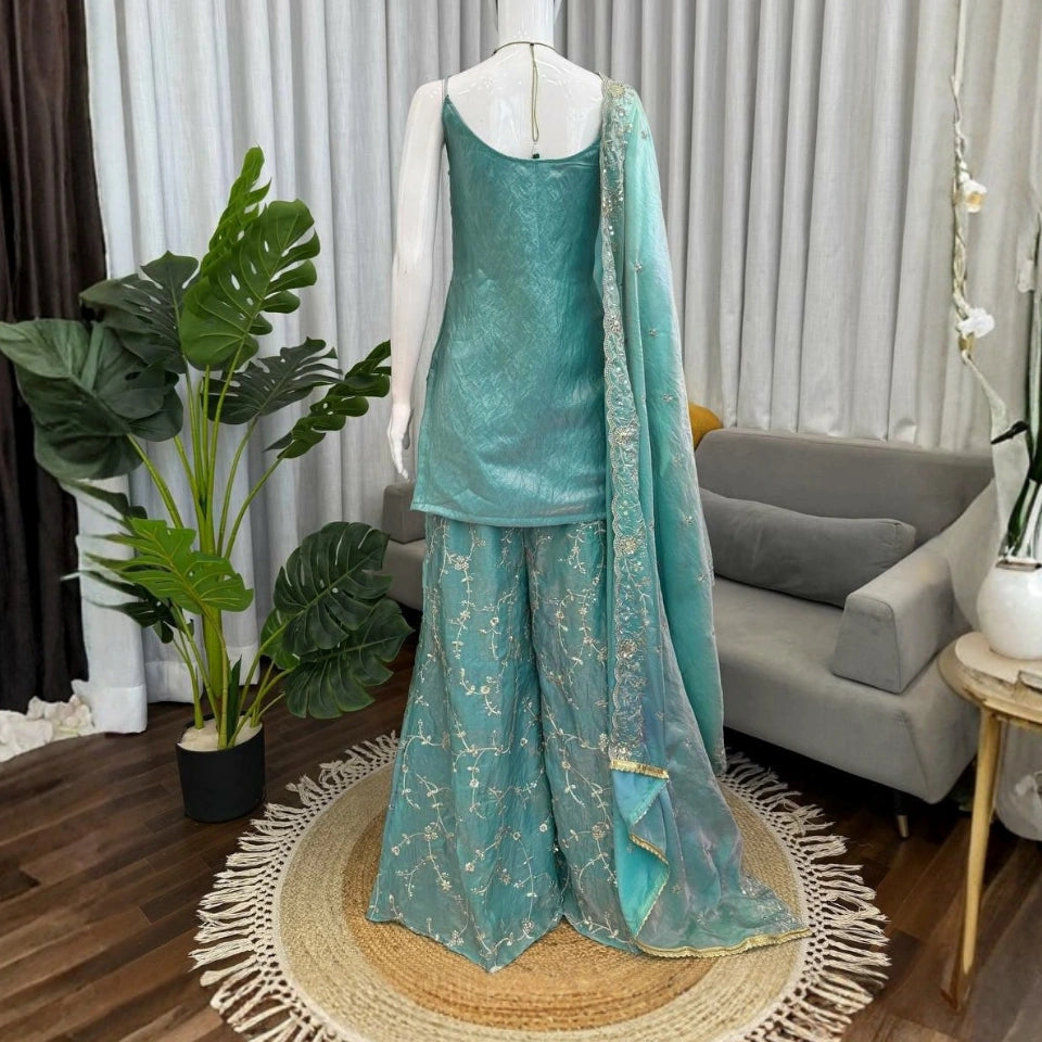 Sia Fendi Silk Embroidered Palazzo Set