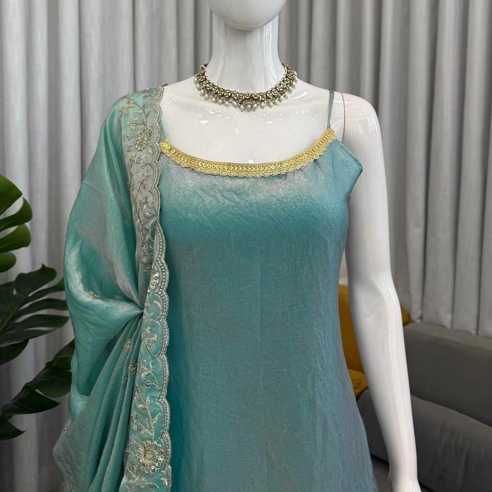 Sia Fendi Silk Embroidered Palazzo Set