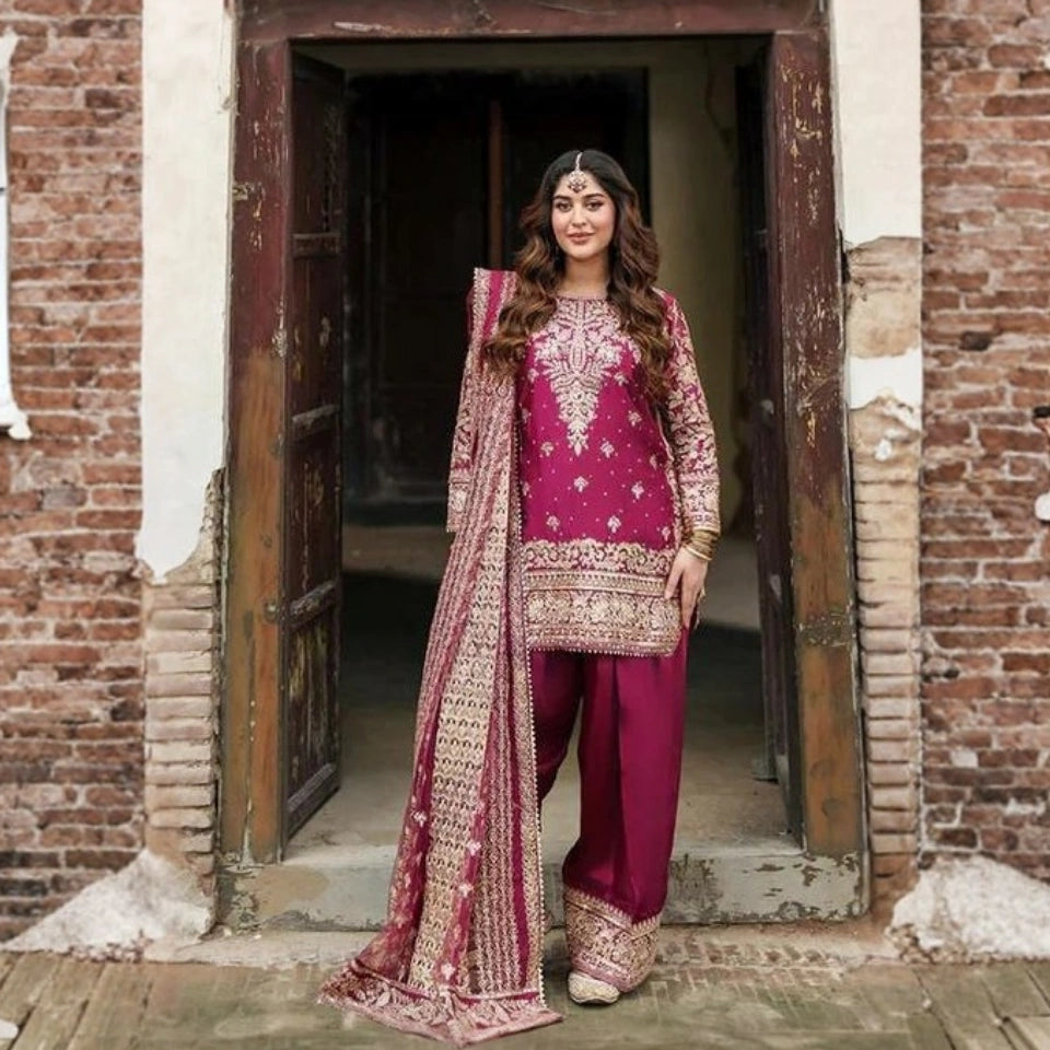 Rida Burgundy Farshi Salwar Suit Set