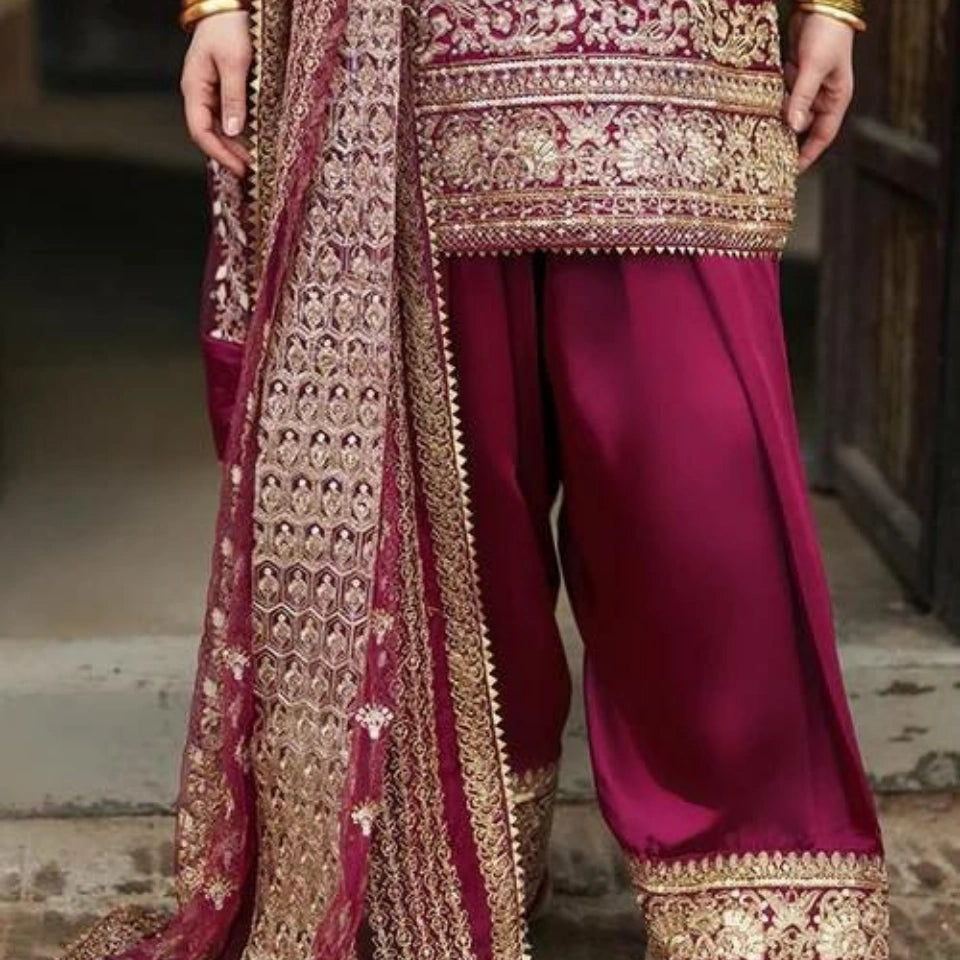Rida Burgundy Farshi Salwar Suit Set