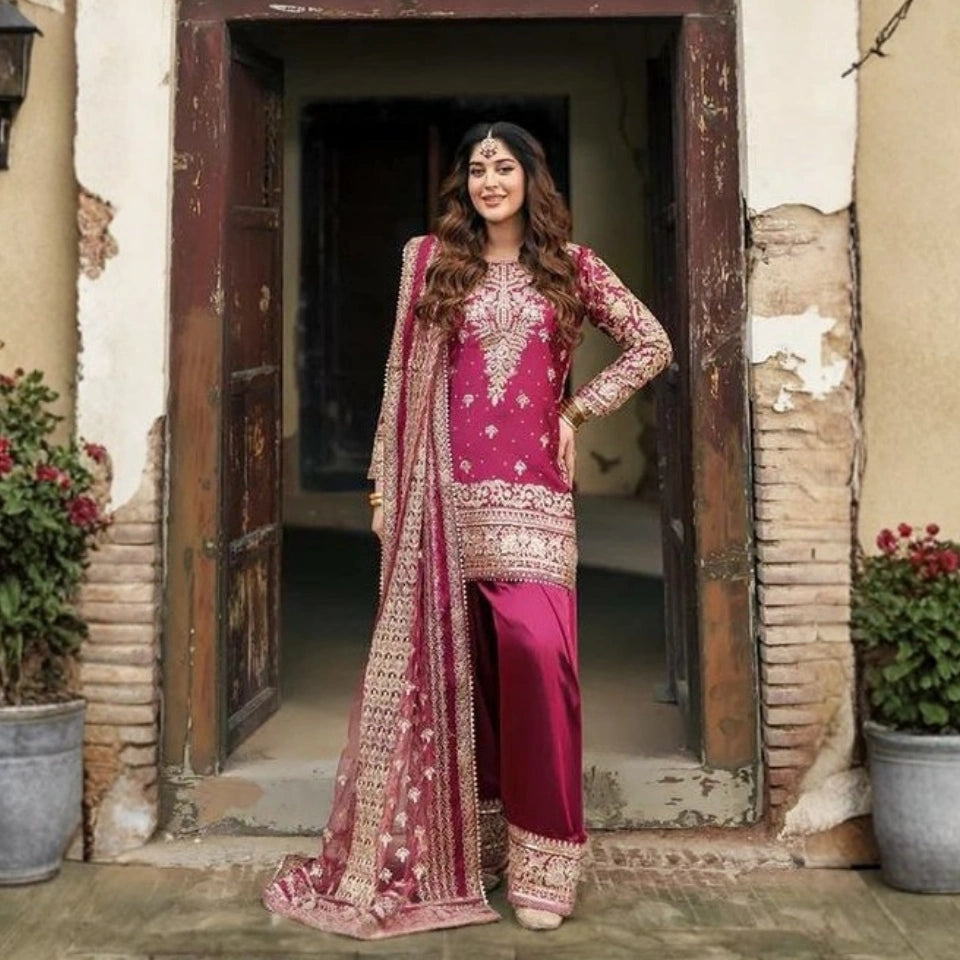 Rida Burgundy Farshi Salwar Suit Set