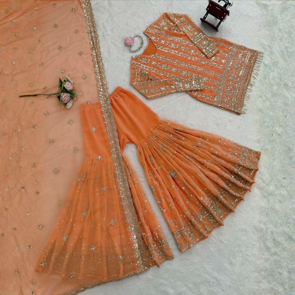 Foux Georgette Thread & Sequin Sharara Set