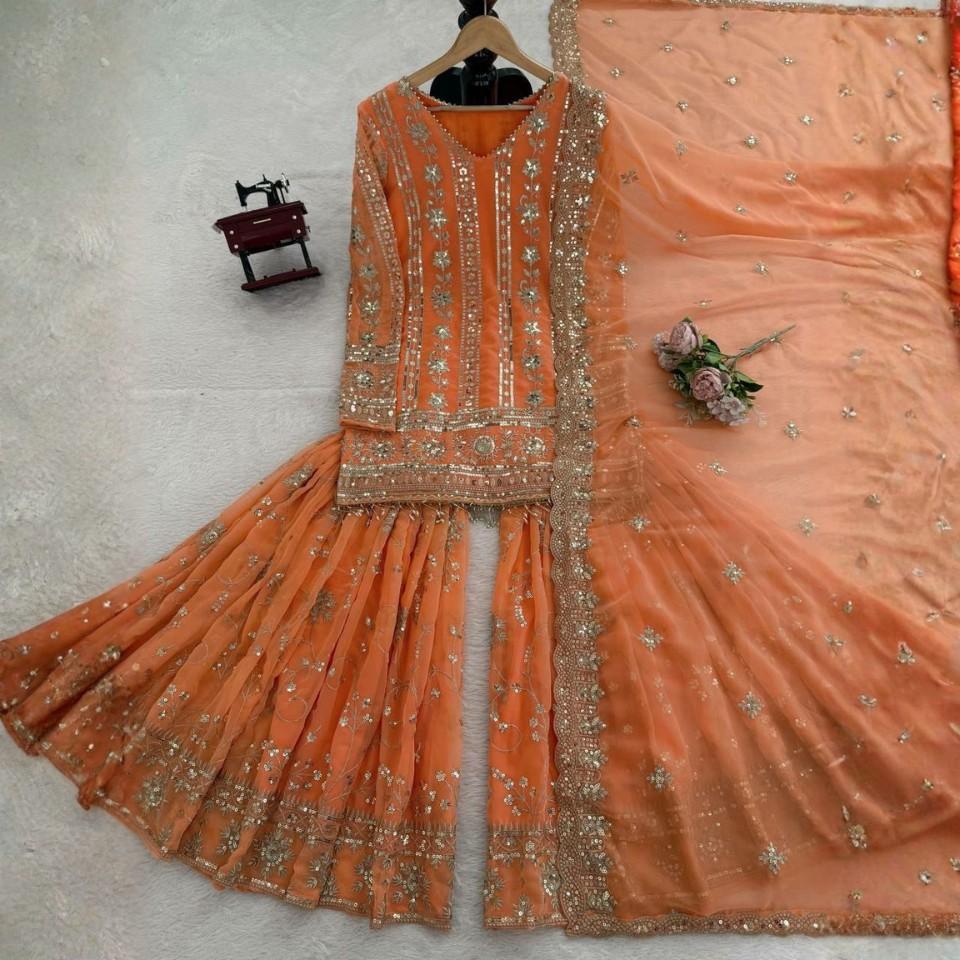 Foux Georgette Thread & Sequin Sharara Set