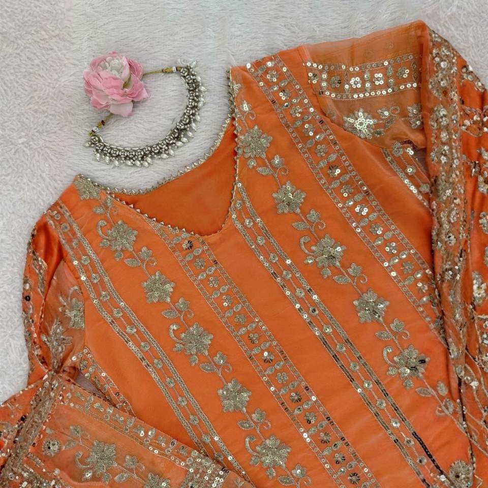 Foux Georgette Thread & Sequin Sharara Set