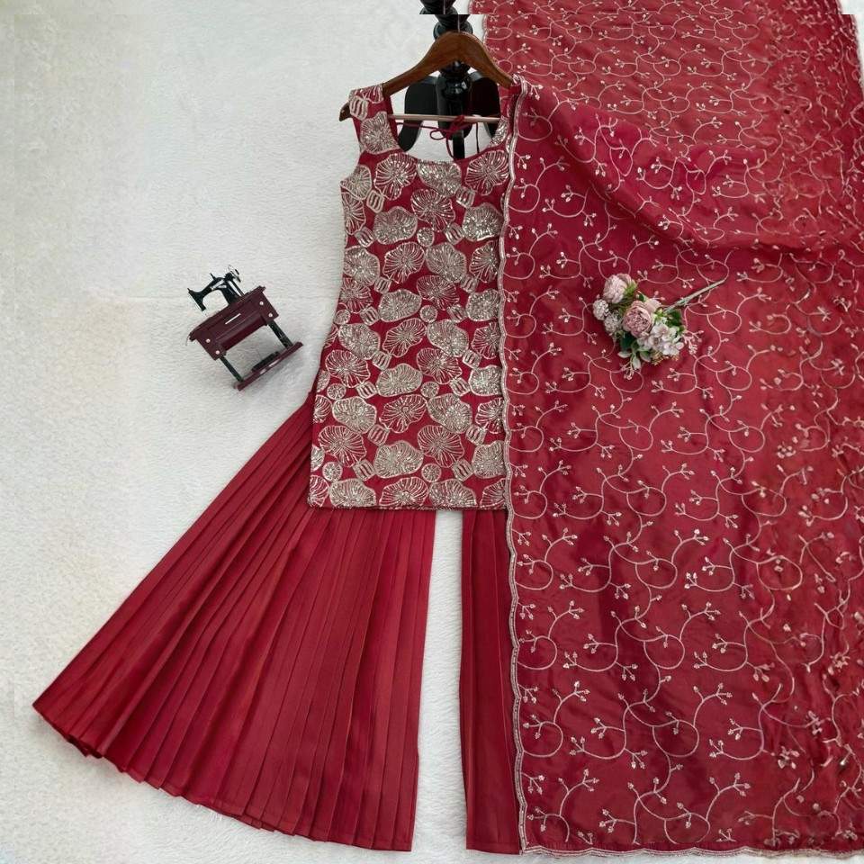 Simmer Silk Thread & Sequin Sharara Set