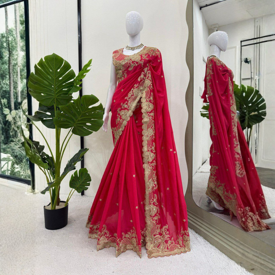 Vichitra Silk Sequined Saree