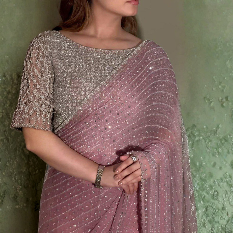 Elegant Soft Net Embroidered Saree