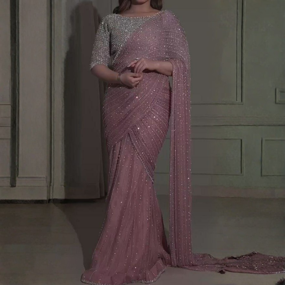 Elegant Soft Net Embroidered Saree