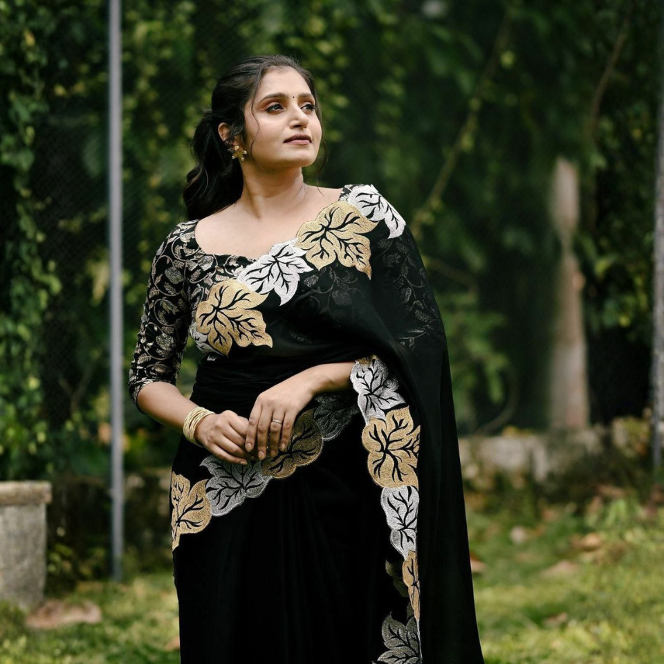 Golden Grace Georgette Embroidered Saree