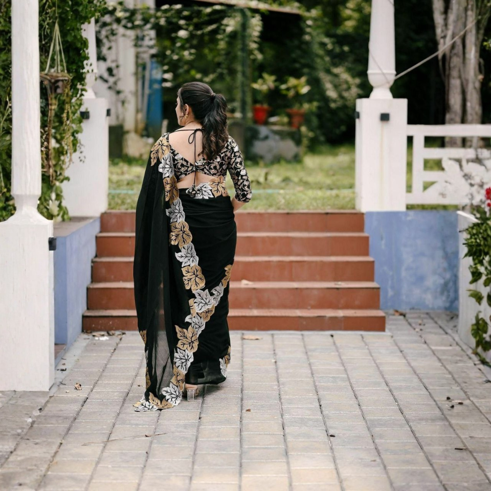 Golden Grace Georgette Embroidered Saree