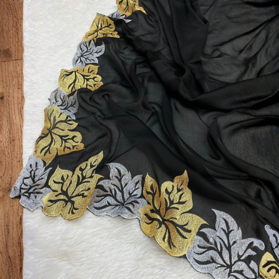 Golden Grace Georgette Embroidered Saree