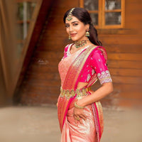 Soft Lichi Silk Saree with Rich Jacquard Work & Contrast Blouse