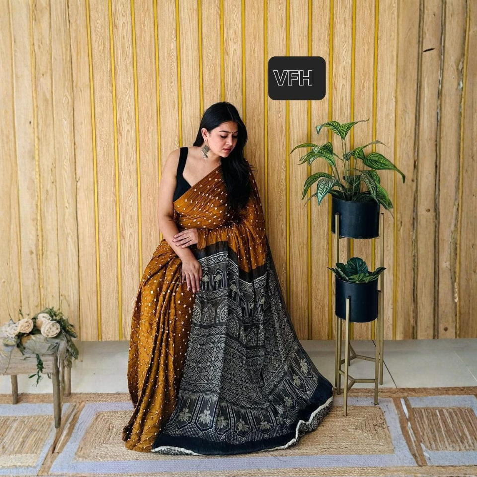 Ajrakh Elegance Modal Silk Saree