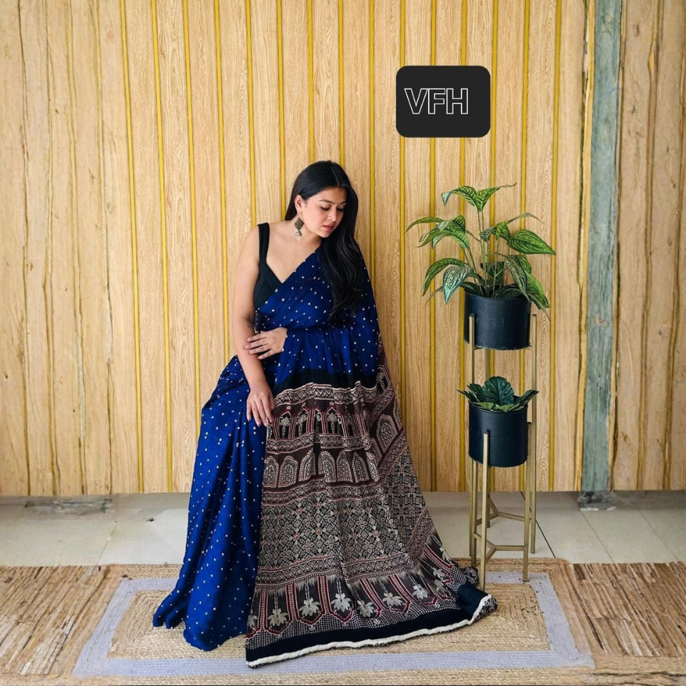 Ajrakh Elegance Modal Silk Saree