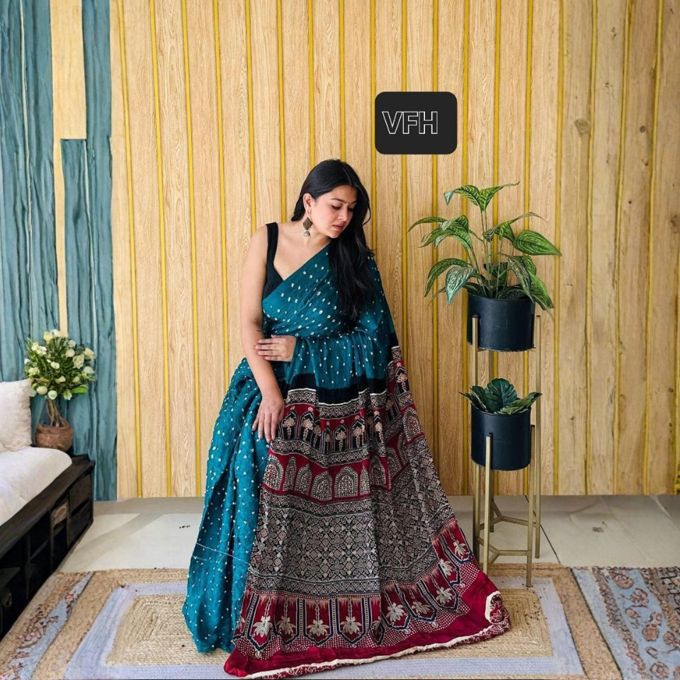 Ajrakh Elegance Modal Silk Saree