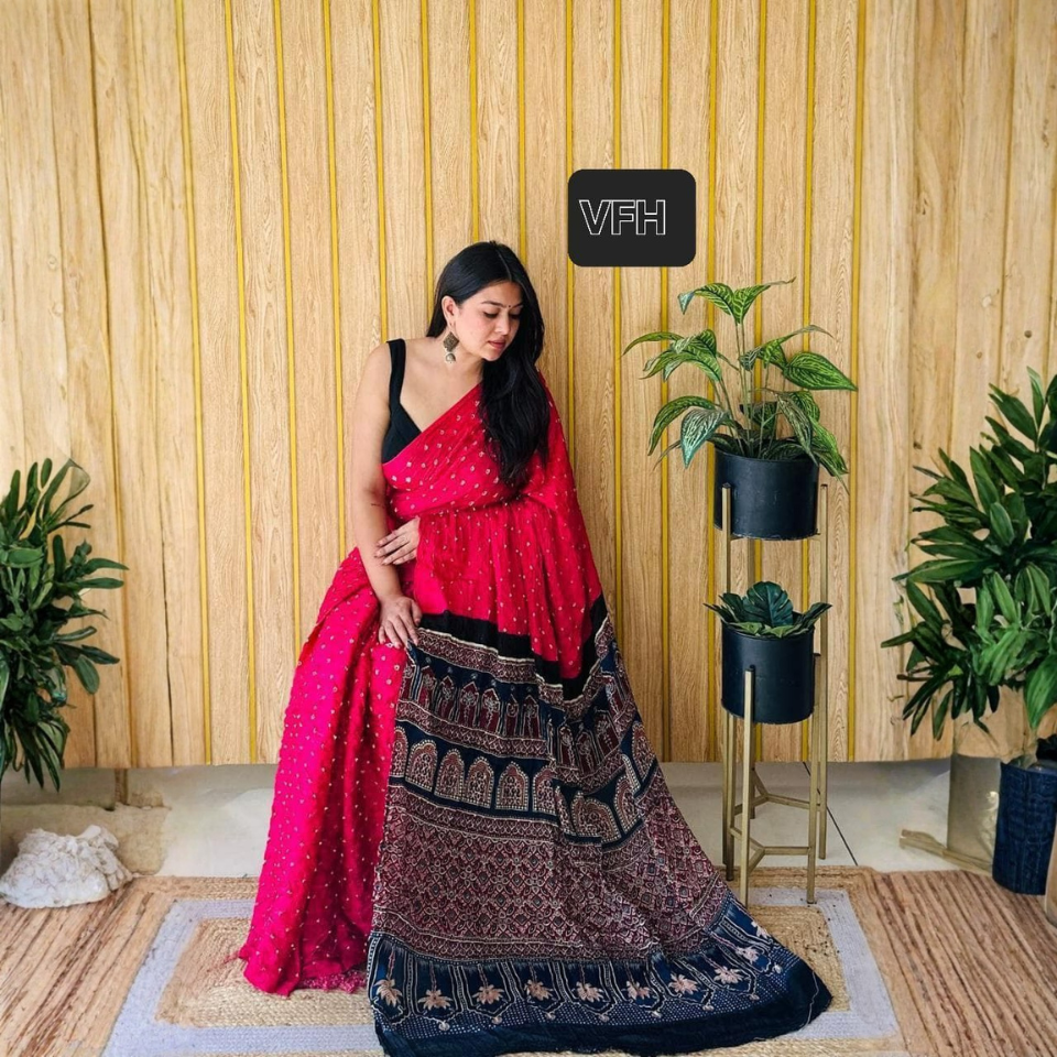 Ajrakh Elegance Modal Silk Saree