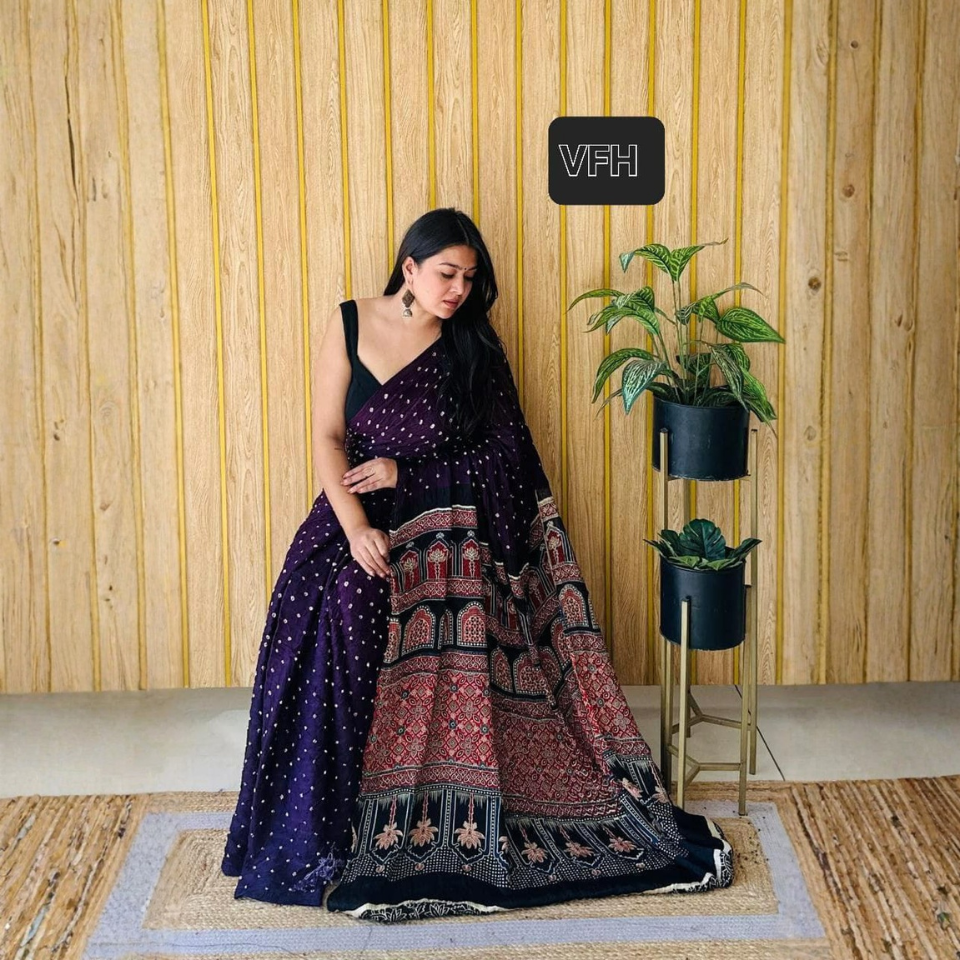 Ajrakh Elegance Modal Silk Saree