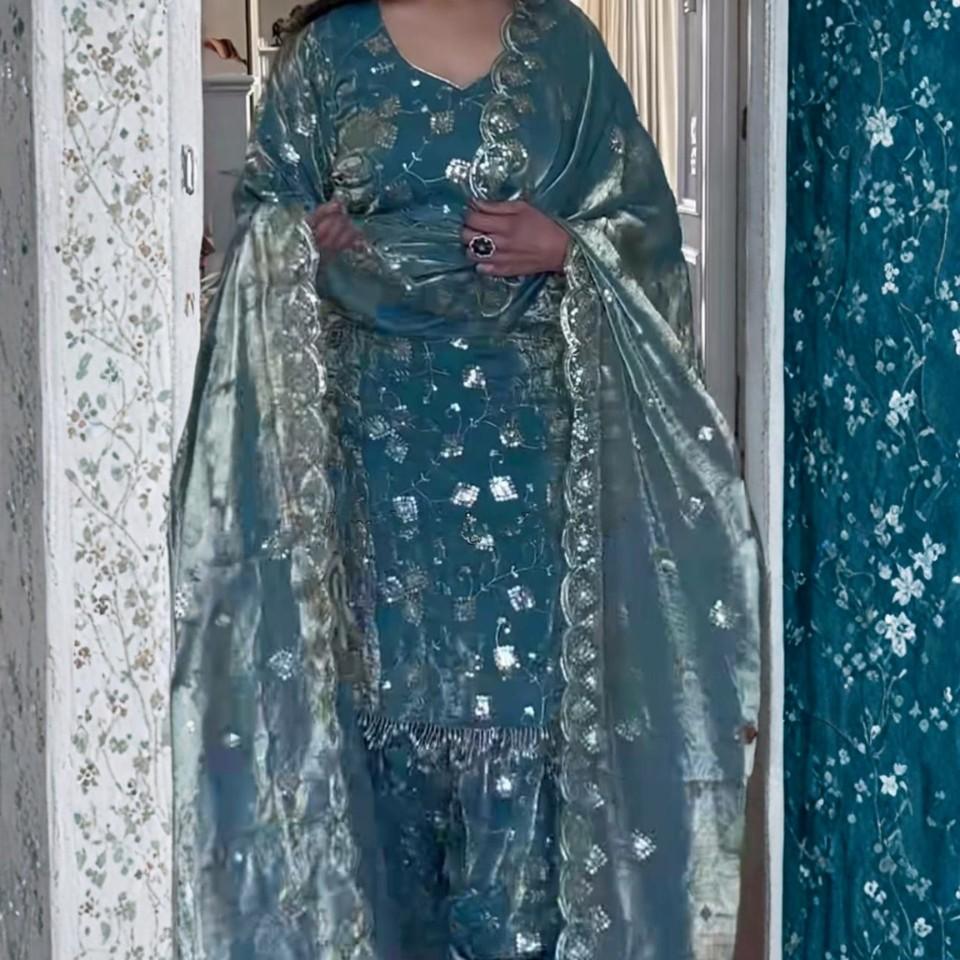 Heavy Fandy Crushi Silk Dhoti Set with Sequins Work – Ready to Wear