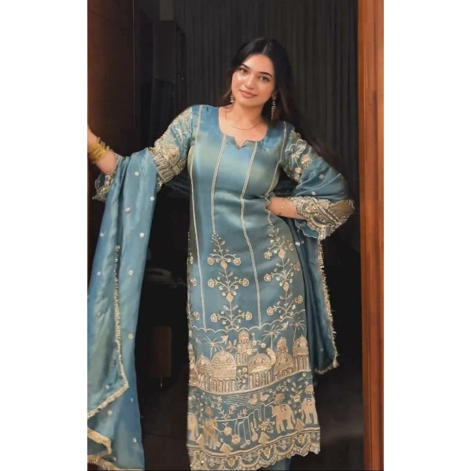 Heavy Jimmy Choo Organza Sequence Work Set with Dupatta