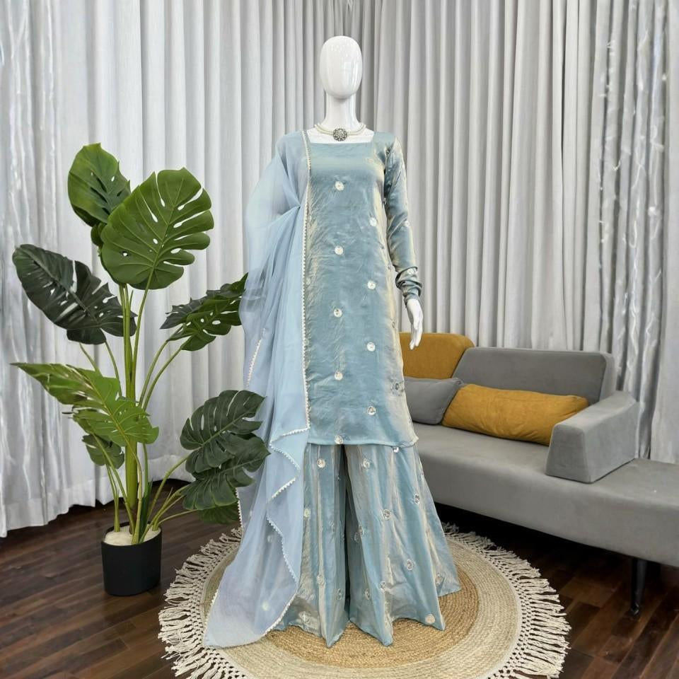 Fandy Silk Sequins Dress Set with Dupatta