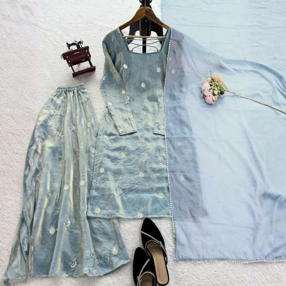 Fandy Silk Sequins Dress Set with Dupatta