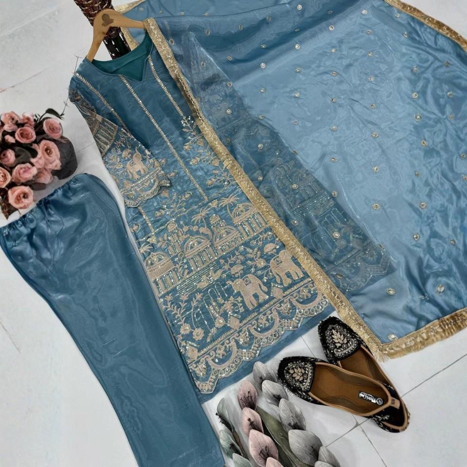 Heavy Jimmy Choo Organza Sequence Work Set with Dupatta